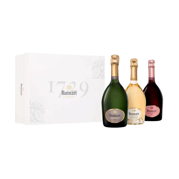 RUINART Coffret 3 bouteilles, Cuvée “R” de Ruinart, Blanc De Blancs, Brut Rosé
