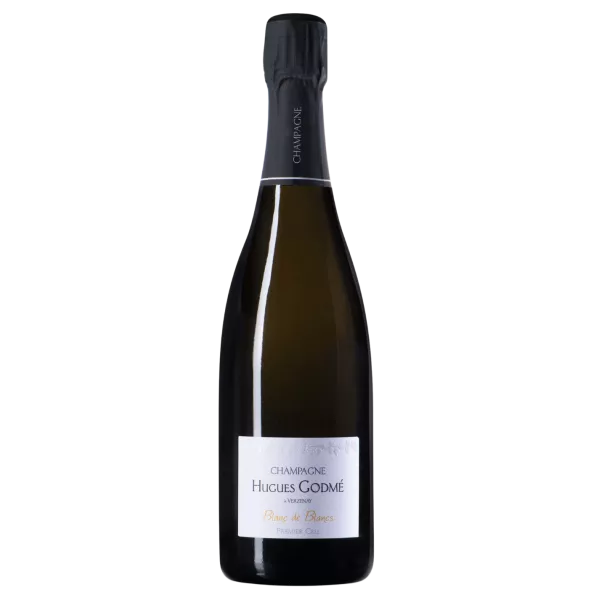 Bouteille de Champagne Hugues Godmé Extra-Brut Premier Cru Blanc de Blancs BIO, vue de face