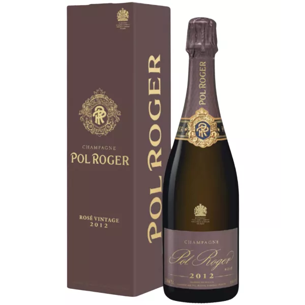 Bouteille de Champagne Pol Roger Rosé 2015, vue de face, étiquette visible