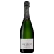 Bouteille de Champagne Abelé 1757 Blanc de Blancs Brut, vue de face, étiquette blanche et noire sur fond doré