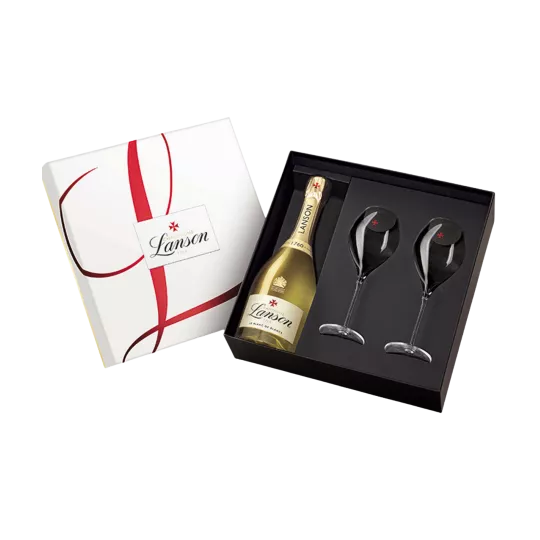 coffret LANSON avec 2 flûtes de champagne Blanc De Blancs