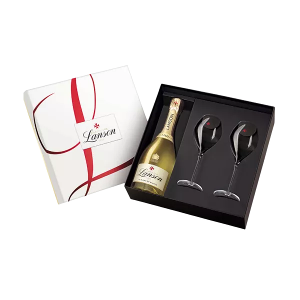 coffret LANSON avec 2 flûtes de champagne Blanc De Blancs
