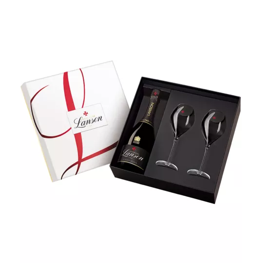coffret LANSON avec 2 flûtes de champagne Black Réserve