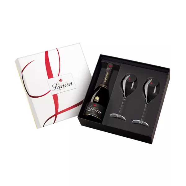 coffret LANSON avec 2 flûtes de champagne Black Réserve