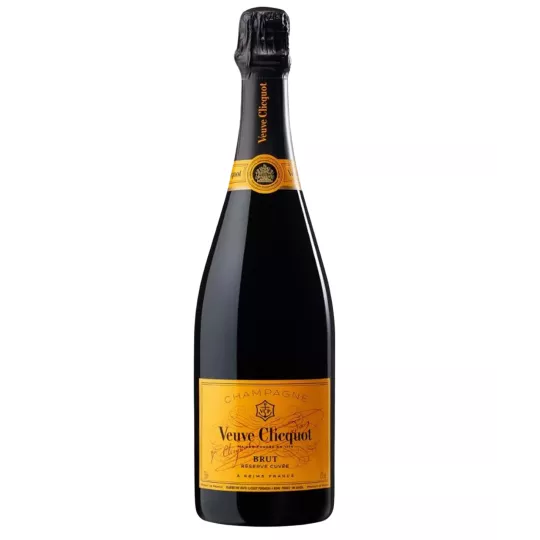 Bouteille de Champagne Veuve Clicquot Cuvée Réserve brut – vue de face sur fond neutre