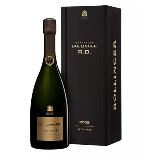 Bouteille de Champagne Bollinger R.D. 2008, étiquette dorée, vue de face