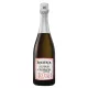 Bouteille de Champagne Louis Roederer Starck Rosé 2015, étiquette blanche et rose, vue de face