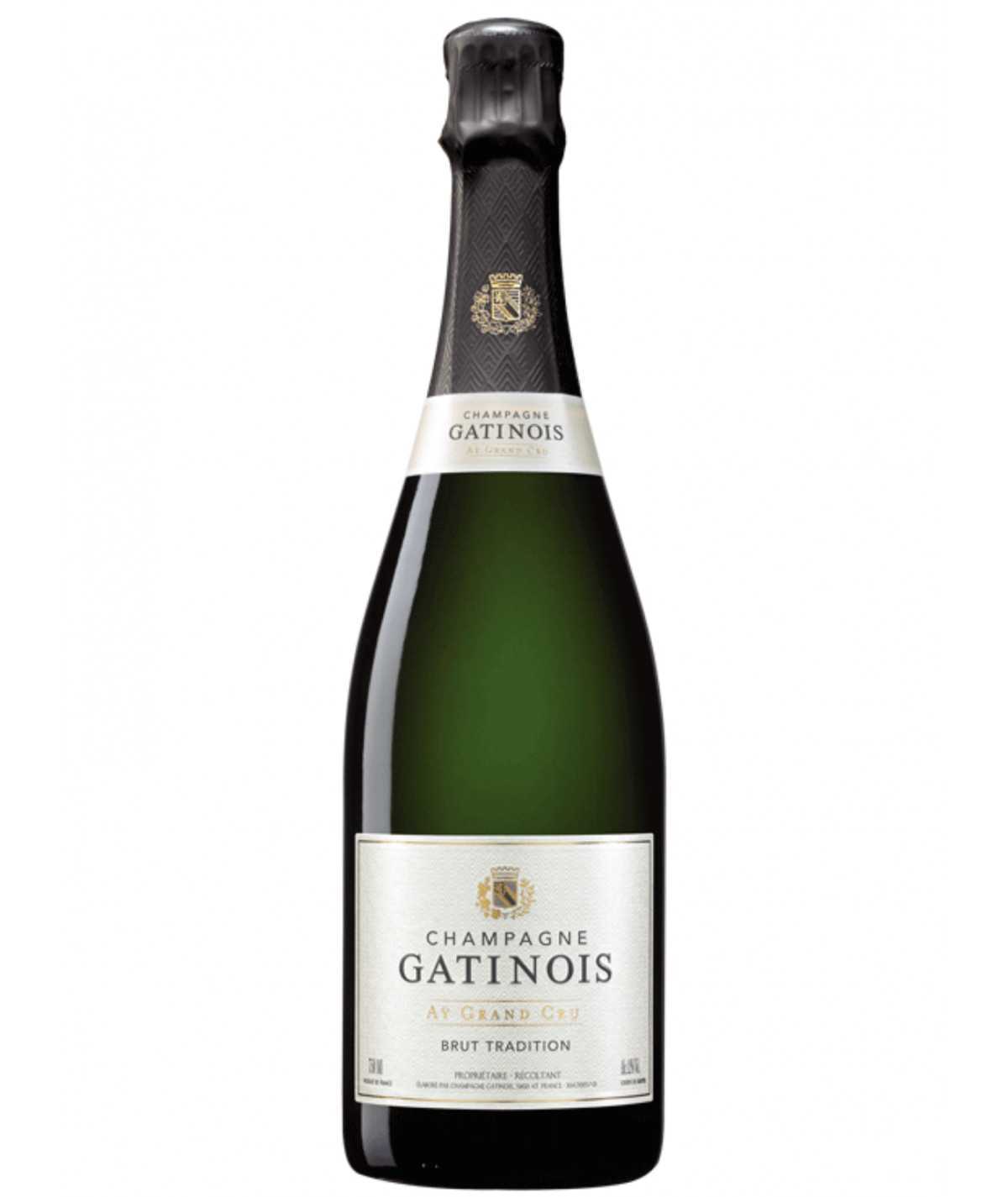 Bouteille de Champagne GATINOIS Brut Nature - Étiquette élégante et naturelle.