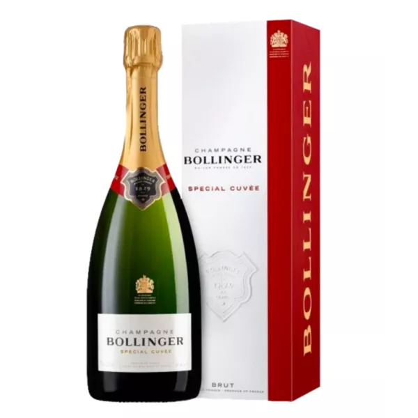 Magnum de Champagne Bollinger Spécial Cuvée avec coffret rouge, bouteille debout