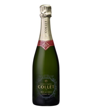 Bouteille de Champagne Premier Cru COLLET Brut Art Déco, symbole de l'élégance et de la tradition champenoise.