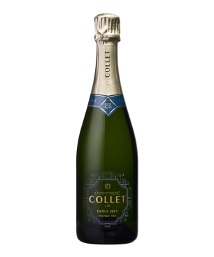 Bouteille de Champagne Premier Cru COLLET Extra Brut avec des bulles pétillantes