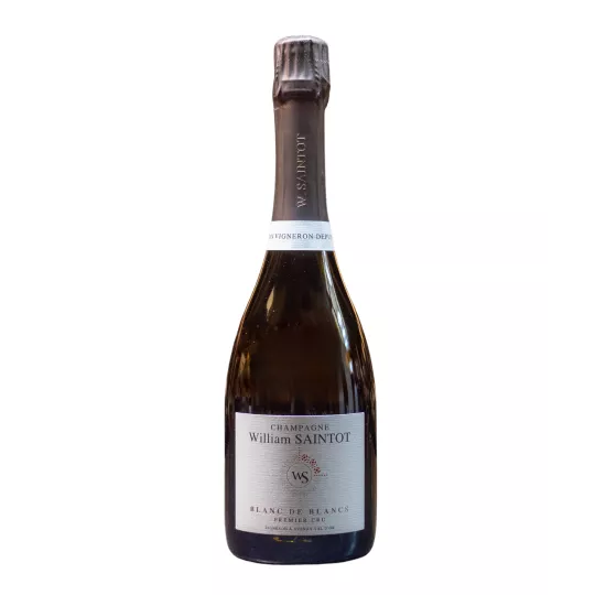 Bouteille de Champagne William Saintot Blanc de Blancs, une symphonie pétillante de saveurs.