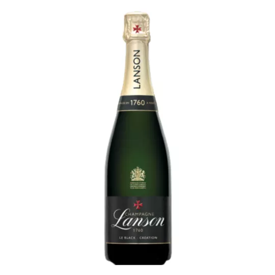 Bouteille de Champagne Lanson Le Black Création Brut, étiquette noire, vue de face