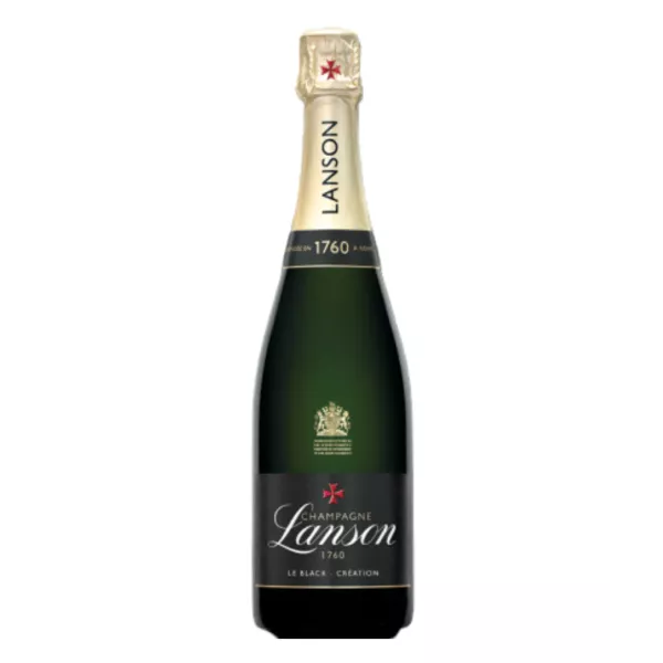 Bouteille de Champagne Lanson Le Black Création Brut, étiquette noire, vue de face