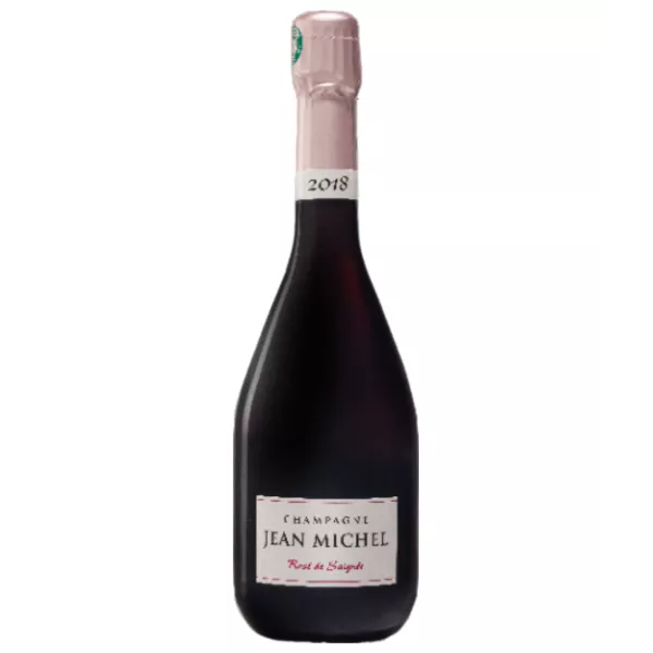 Bouteille de Champagne Jean Michel Rosé de Saignée 2018, rosé intense, vue de face