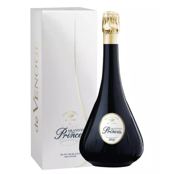 Bouteille de Champagne De Venoge Grand Vin des Princes Blanc de Blancs 2014, vue de face