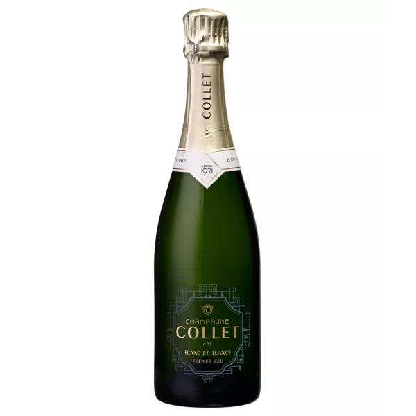 Bouteille de Champagne Collet Blanc de Blancs Premier Cru 100% Chardonnay, élégante cuvée brut à base de raisins de la Côte des 
