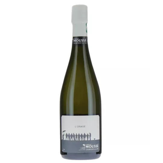 Bouteille de Champagne Moussé Fils L'Orage, Blanc de Blancs extra-brut, vue de face