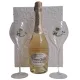Bouteille de champagne Perrier-Jouët Blanc de Blancs 75cl avec deux flûtes, vue de face