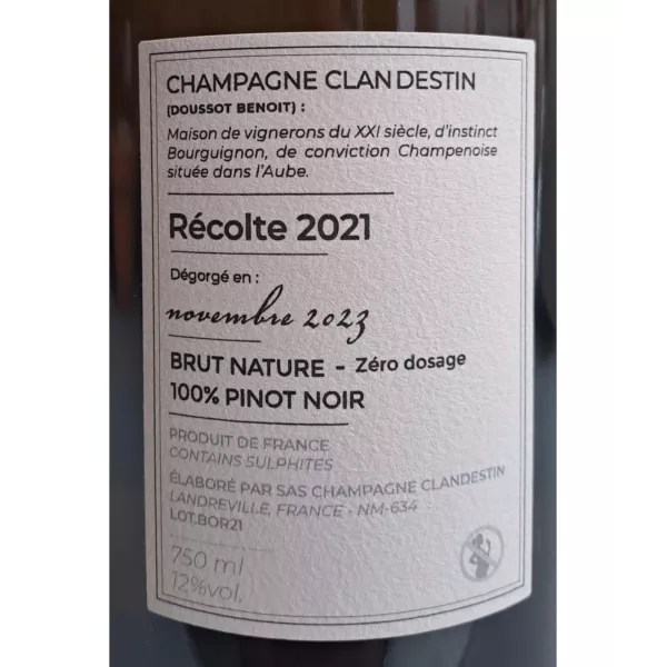 Étiquette bouteille Champagne Clandestin Boréal 2021