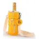 Bouteille de Champagne Veuve Clicquot dans un porte-bouteille molletonné jaune avec sangle croisée