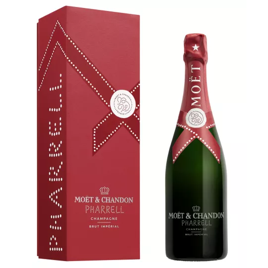 Bouteille de Champagne Moët & Chandon x Pharrell Williams Édition Limitée Brut Impérial, rouge bordeaux, vue de face