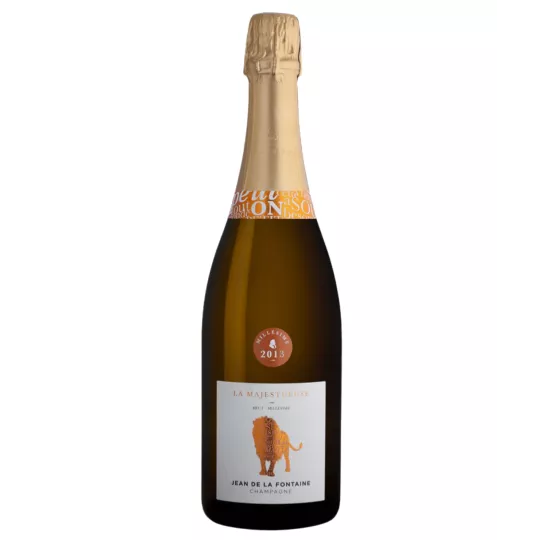 Bouteille de Champagne Jean de la Fontaine La Majestueuse Brut Millésime 2017, vue de face