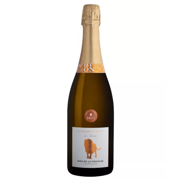 Bouteille de Champagne Jean de la Fontaine La Majestueuse Brut Millésime 2017, vue de face