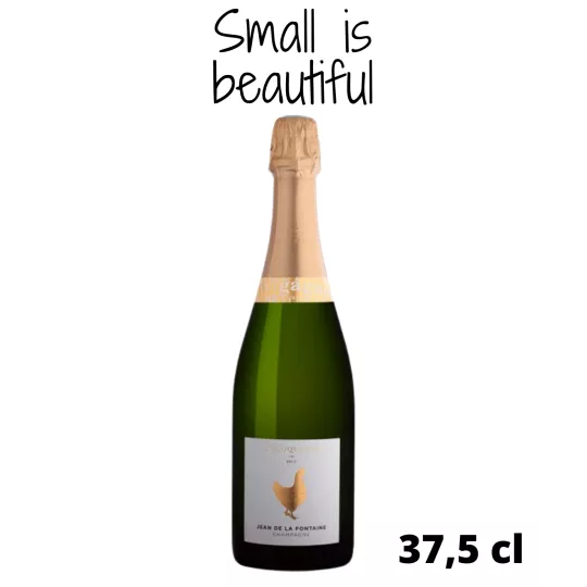 Demi-bouteille de Champagne Jean de La Fontaine L’Éloquente Brut, vue de face sur fond neutre