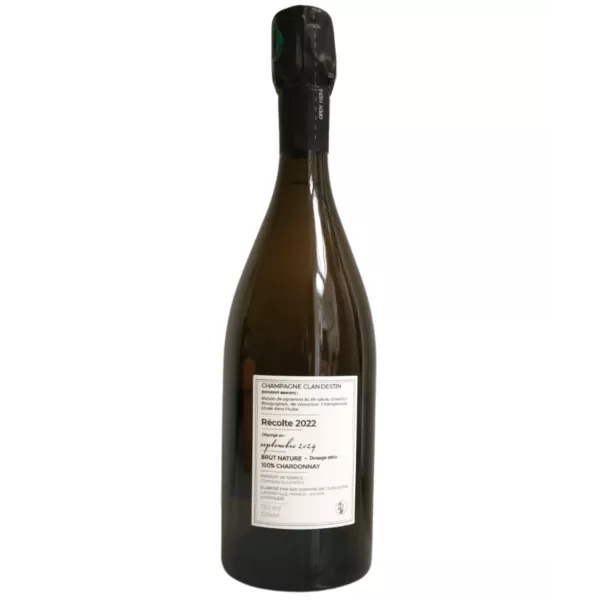 Etiquette de la bouteille de Champagne Clandestin cuvée Fiole 2022 dégorgé septembre 2024