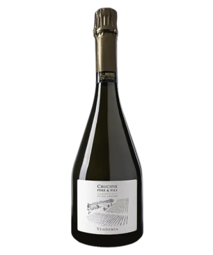 Bouteille de Champagne Crucifix Vendemia Extra-Brut Premier Cru, 80 % Chardonnay, 60 mois d’élevage.