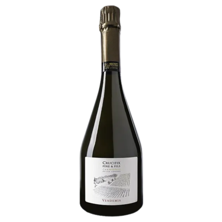 Bouteille de Champagne Crucifix Vendemia Extra-Brut Premier Cru, 80 % Chardonnay, 60 mois d’élevage.