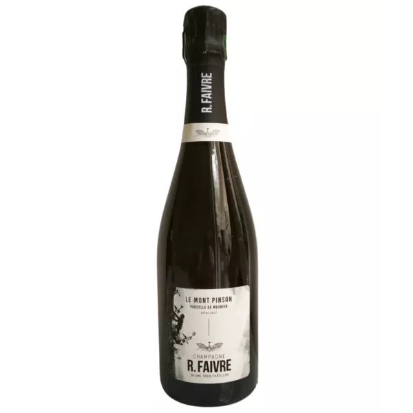 Bouteille de Champagne R. Faivre Le Mont Pinson – Pinot Meunier, robe rosée, cuvée extra‑brut.