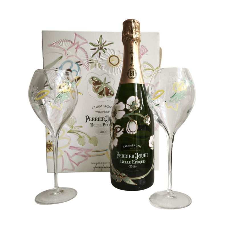 Coffret champagne PERRIER-JOUËT Belle Epoque 2016 avec 2 flûtes