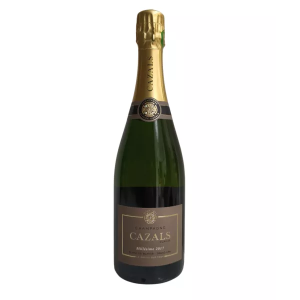 Bouteille de Champagne Cazals Millésime 2017 Blanc de Blancs Grand Cru, 100% Chardonnay issu du Clos Cazals à Oger.