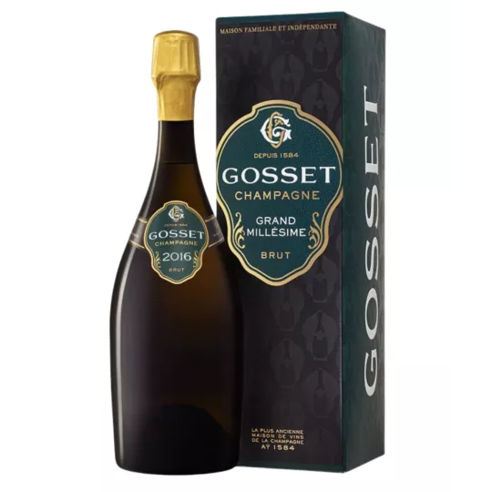 Bouteille de Champagne Gosset Grand Millésime 2016 – cuvée millésimée à base de Chardonnay et Pinot Noir.