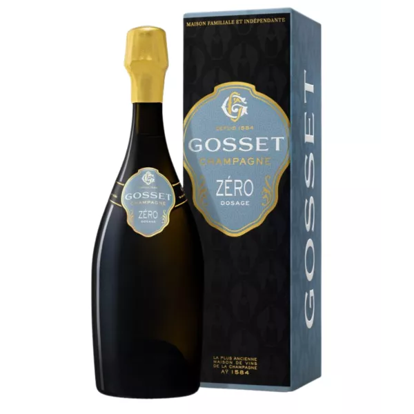 Bouteille de Champagne Gosset Zéro Dosage – Cuvée sans sucre ajouté, 62 % Chardonnay et 38 % Pinot Noir
