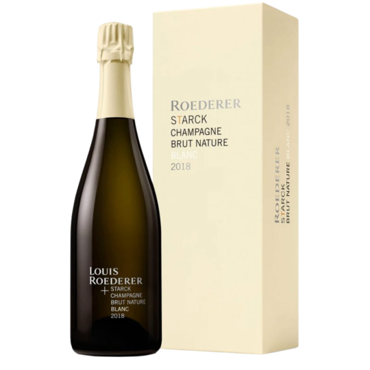 Bouteille de Champagne Louis Roederer Brut Nature 2018 by Philippe Starck – édition zéro dosage millésimée.