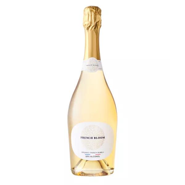 Bouteille de French Bloom Le Blanc vin effervescent sans alcool bio, certifié vegan et halal