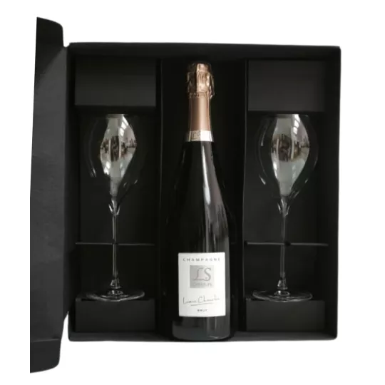Coffret Champagne Bio Cheurlin Brut avec deux flûtes Lehmann Grand Champagne 30 cl