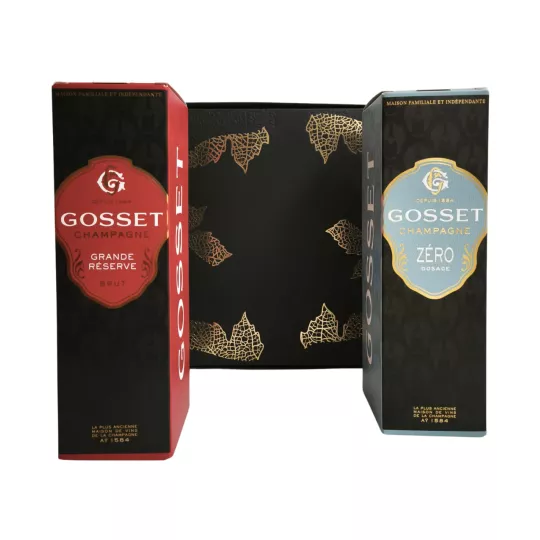 Bouteille de Champagne Gosset Grande Réserve Zéro Dosage et grande reserve en coffret