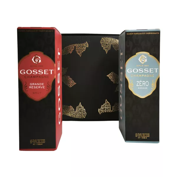 Bouteille de Champagne Gosset Grande Réserve Zéro Dosage et grande reserve en coffret