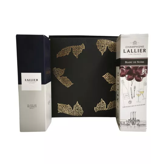 Coffret Champagne Lallier avec cuvées Blanc de Blancs et Blanc de Noirs