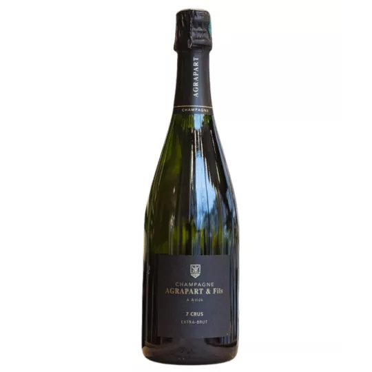 Bouteille de Champagne Agrapart 7 Crus Extra Brut, assemblage de sept villages, Chardonnay majoritaire.