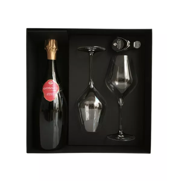 Bouteille de Champagne Gosset Grande Réserve Brut 75cl, étiquette rouge, vue de face
