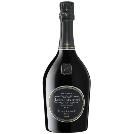 Bouteille de Champagne Laurent-Perrier Brut Millésimé 2018 avec son étiquette noire distinctive.
