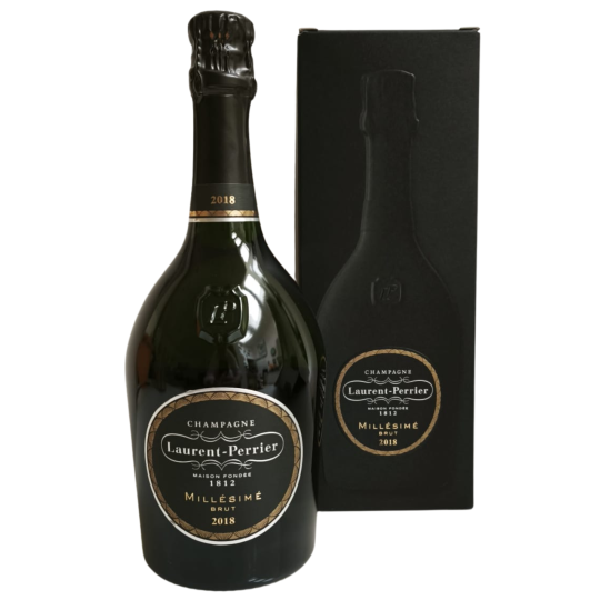 Bouteille de Champagne Laurent-Perrier Brut Millésimé 2018 présentée avec son étui coffret
