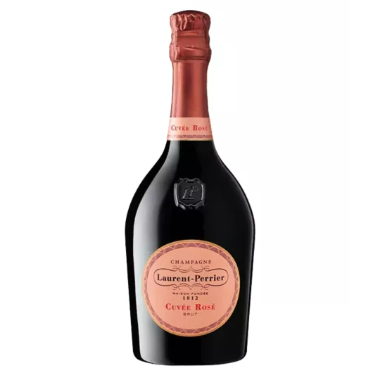 Bouteille de champagne rosé Laurent-Perrier Cuvée Rosé, 100 % Pinot Noir, aux arômes de fruits rouges frais et au style élégant.