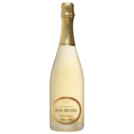 Contre-étiquette technique du Champagne Jean Michel Blanc de Blancs Kosher et logo de certification Kosher Lemehadrin.