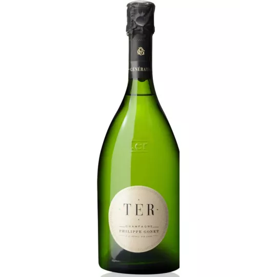 Bouteille de Champagne Philippe Gonet TER Blanc Brut, 75cl, vue de face sur fond blanc
